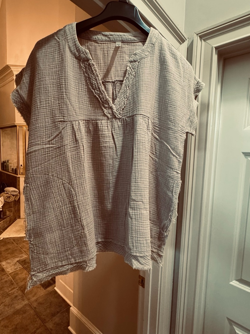 Zenana Outfitters Light Gray Textured Gauze V-Neck Tunic